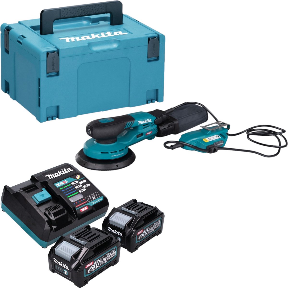 Makita BO 002 CGM201 Accuschuurmachine 40 V max. 150 mm 5,0 mm slag Borstelloos + 2x accu 4.0 Ah + lader + Makpac