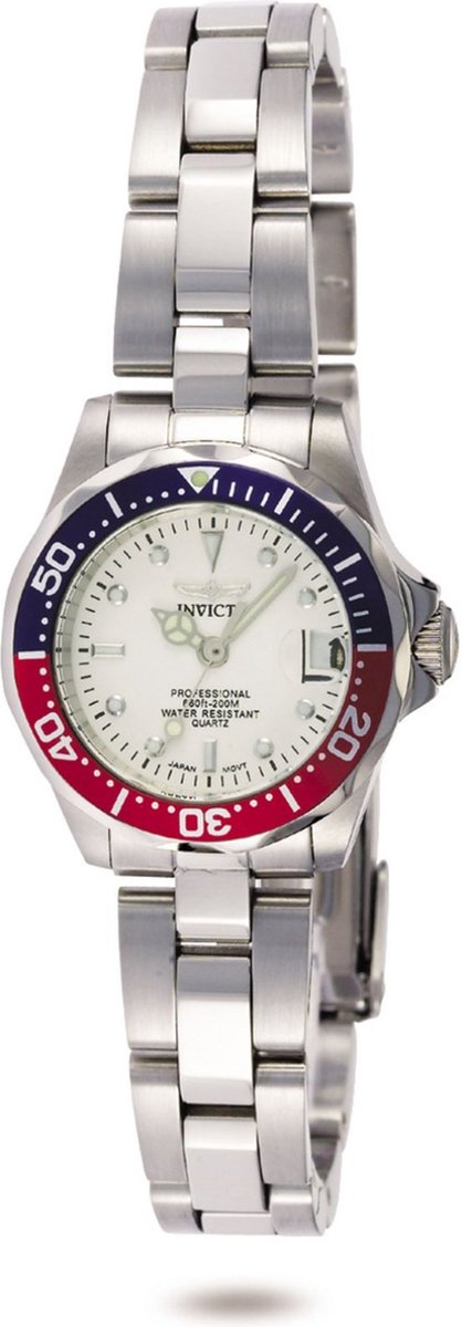 Invicta Pro Diver 8940 Dames Horloge - Waterdicht - Analoog - Quartz Uurwerk - Roestvrij Staal met zilveren Wijzerplaat - 25mm