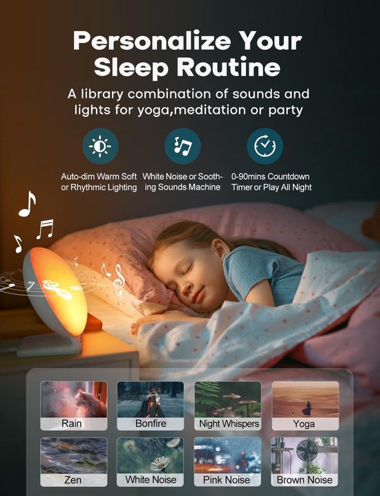 Éclairage d'ambiance Lichtwecker Tageslichtwecker Sonnenaufgang-Sonnenuntergang Simulation Full Bild Wake Up Light avec chargeur sans fil Touch/APP Support - Kinder & Erwachsene - compatible avec Alexa