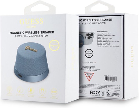 Guess Bluetooth GUWSC3ALSMB Speaker Stand blue Magnetic Script Metal van Guess — afbeelding 3