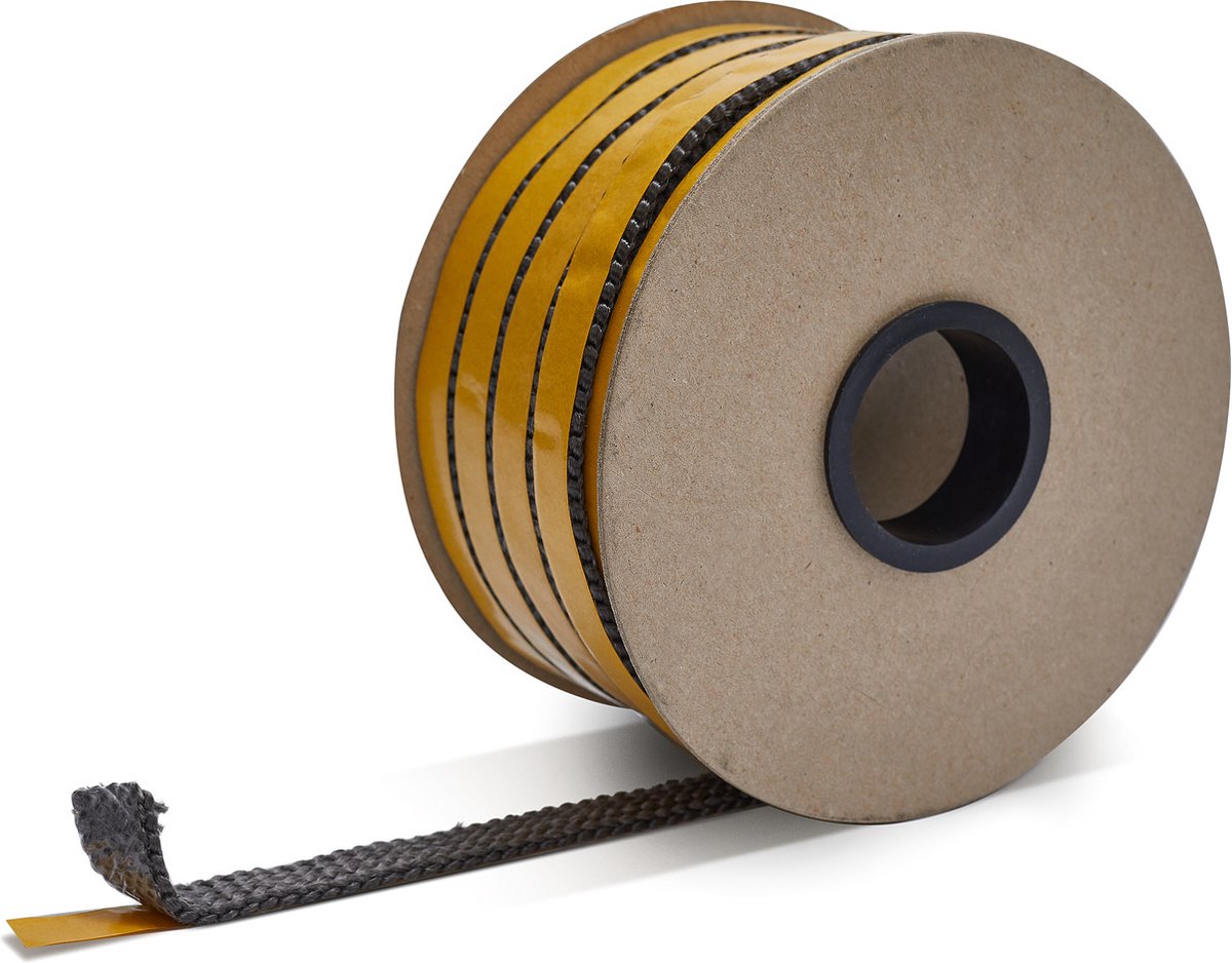 550 °C | 15 mm x 3 mm x 25 m Afdichting | Kachelkoord plat hittebestendig zelfklevend zwart