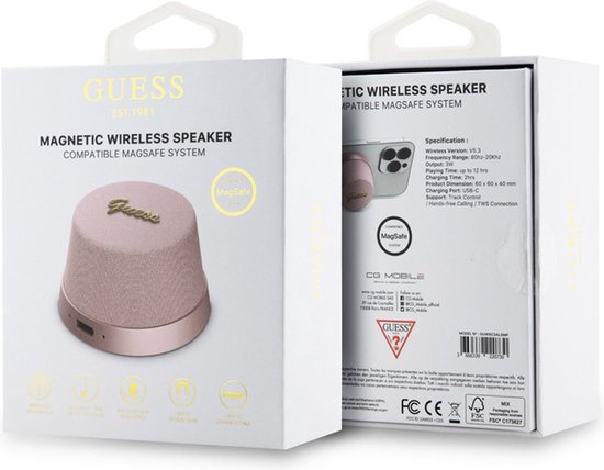 Guess Bluetooth GUWSC3ALSMP Speaker Stand Pink Magnetic Script Metal van Guess — afbeelding 3