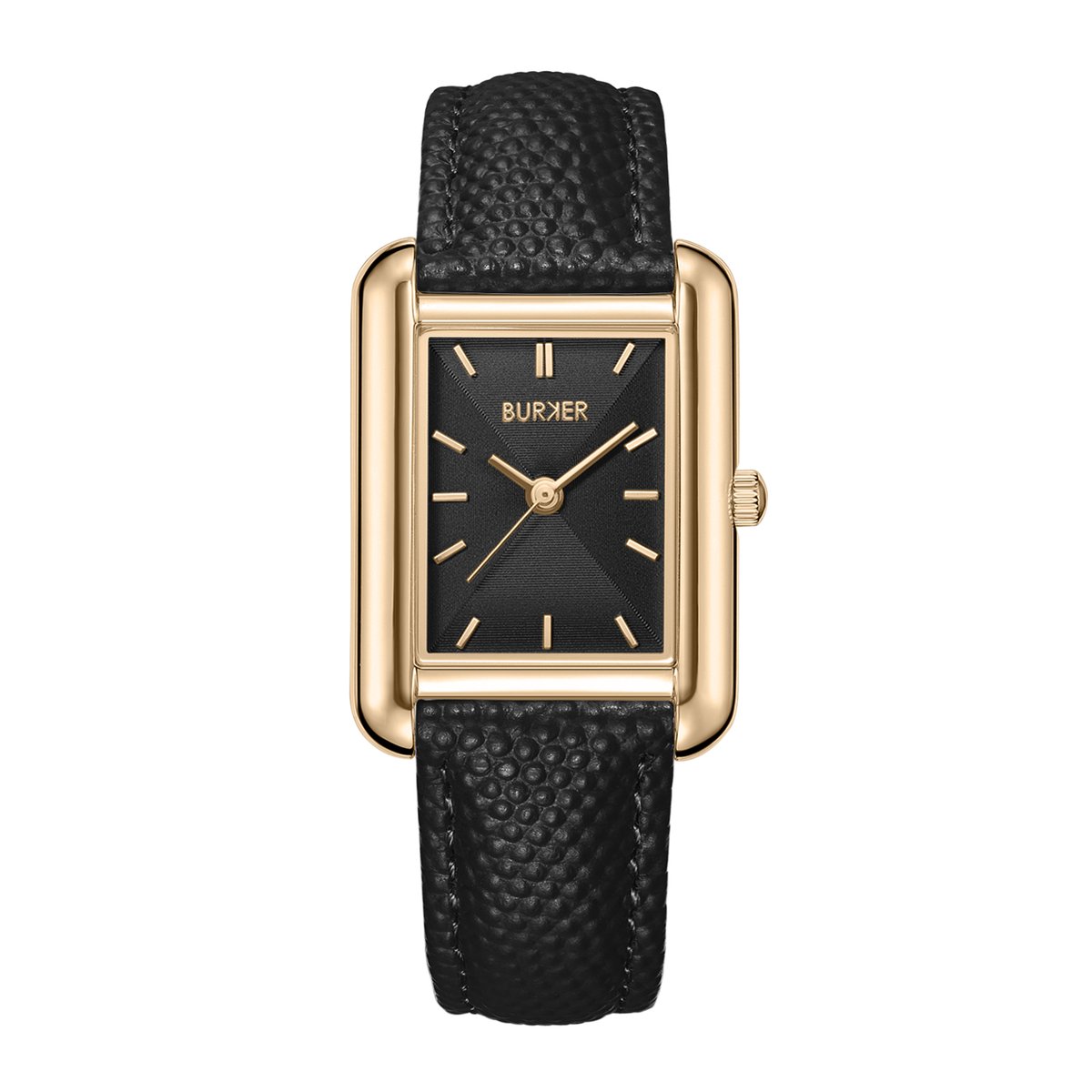 BURKER Olivia Horloge Dames - Vierkant - Goud Zwart - Zwart - Leren Band - 29mm