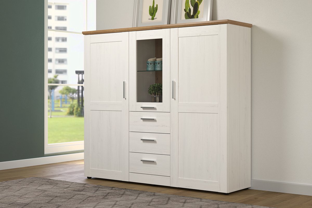 Opbergkast met vitrine | 159 x 41 x 140 cm | Shade-reeks | Andersen Pine-decor