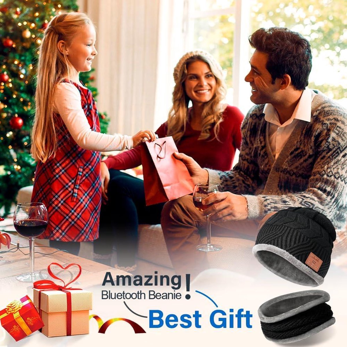 Bonnet Bluetooth Connecté De Noël - Homme, Femme, Ado, Noir, Taille Unique, Marque CHEERFUN, Fun Et Utile