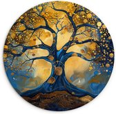 WallCircle® Wandcirkel 60x60 cm - Muurcirkel Boom - Levensboom - Blauw - Goud - Maan Zon - Natuur - Kunst - Muurdecoratie woonkamer cirkel - Wanddecoratie slaapkamer - Kamer decoratie accessoires - Ronde schilderijen - Woonaccessoires