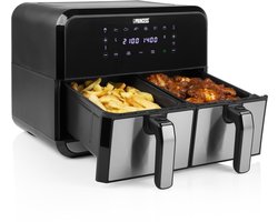 Princess Double Basket Airfryer 182074 - Dubbele Airfryer - 9 liter - 2 manden - XL - 8 programma's- 2400W - Dubbele heteluchtfriteuse - PFAS vrij - Touchscreen - RVS/Zwart - Sync functie