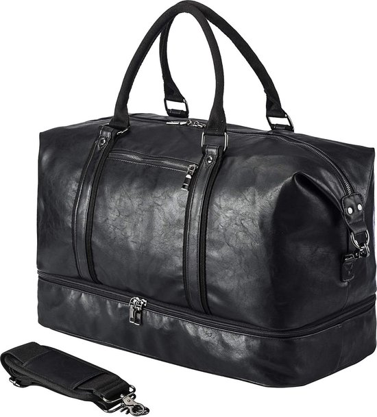 Weekender oversized reistas met schoenentas, lederen draagtas