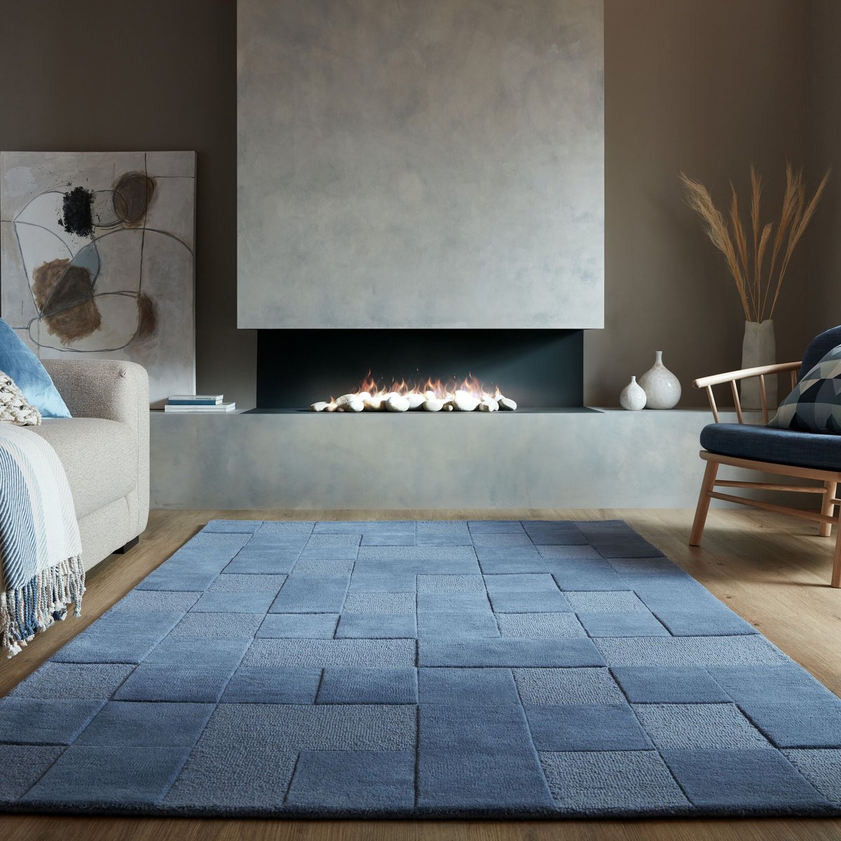 flycarpets Laagpolig vloerkleed Checkerboard - Blauw 160 x 230 cm