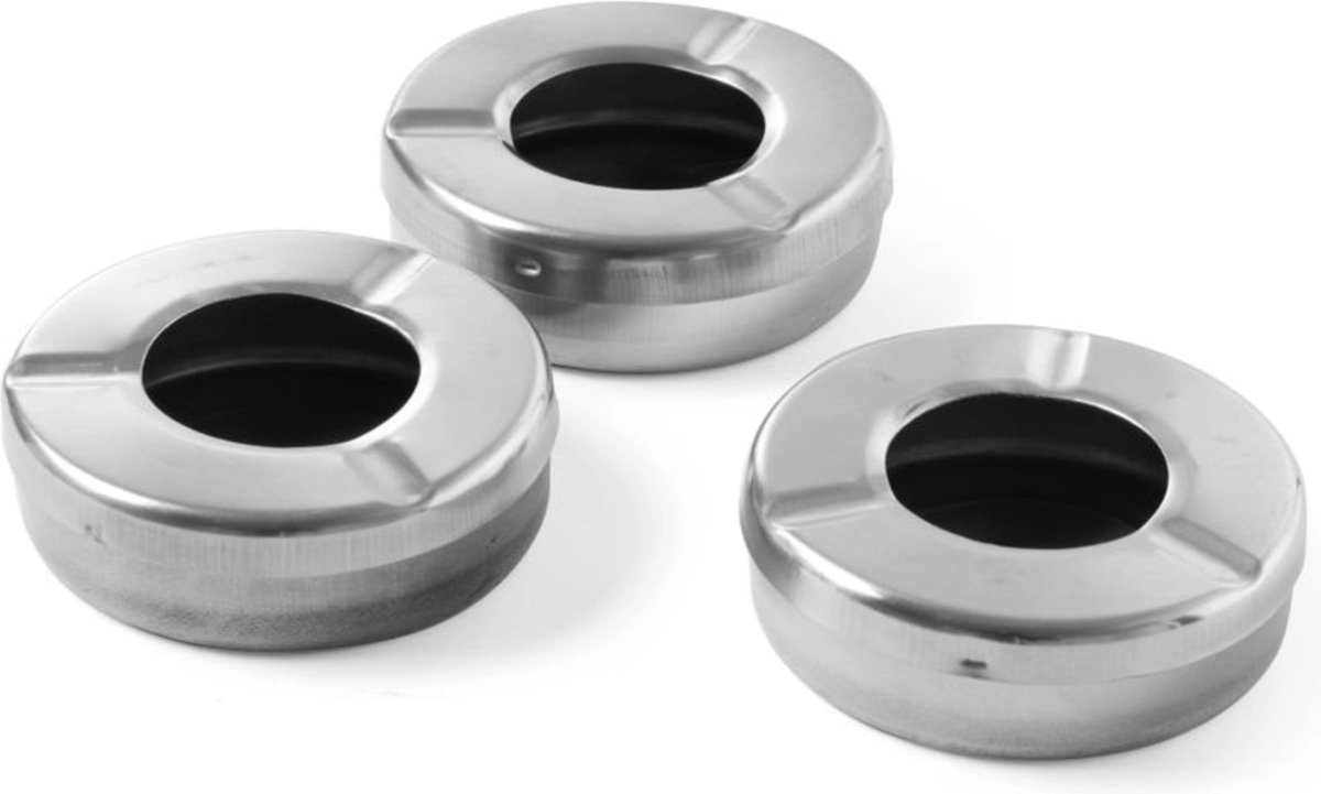 Goedkoopste Hendi Asbak met deksel - roestvrij staal - set van 3 - compact ontwerp - Ø90x(H)28mm