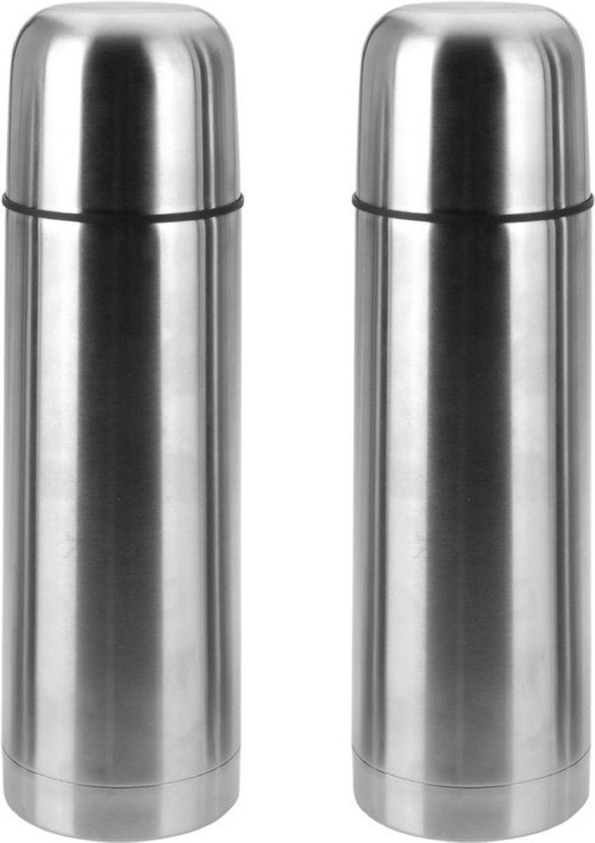 Thermosfles - 2x - RVS - 750 ml - isoleerfles - zilverkleurig