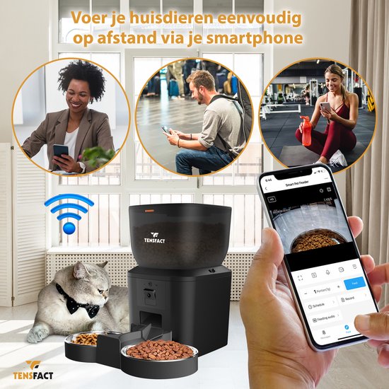 Mangeoires Automatique pour Chat - Distributeur de nourriture Automatique pour Chat avec HD Camera - Gamelle Simple et Duo - Mangeoires pour Chat - Zwart - Tensfact®