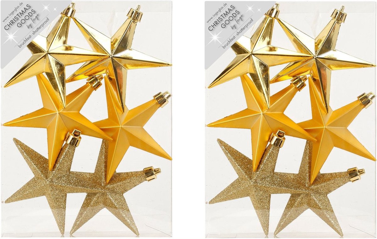 Inge Glas Inge-glas Kerstshangers 12x sterren goud 10 cm - lichtgewicht - breukbestendig - feestelijk Goudkleurig
