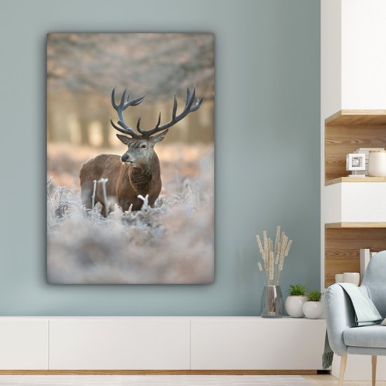 Peinture sur toile 80x120 cm - Décoration murale Cerfs - Animaux - Hiver - Décoration murale murale salon - Décoration chambre - Accessoires de chambre - Peintures