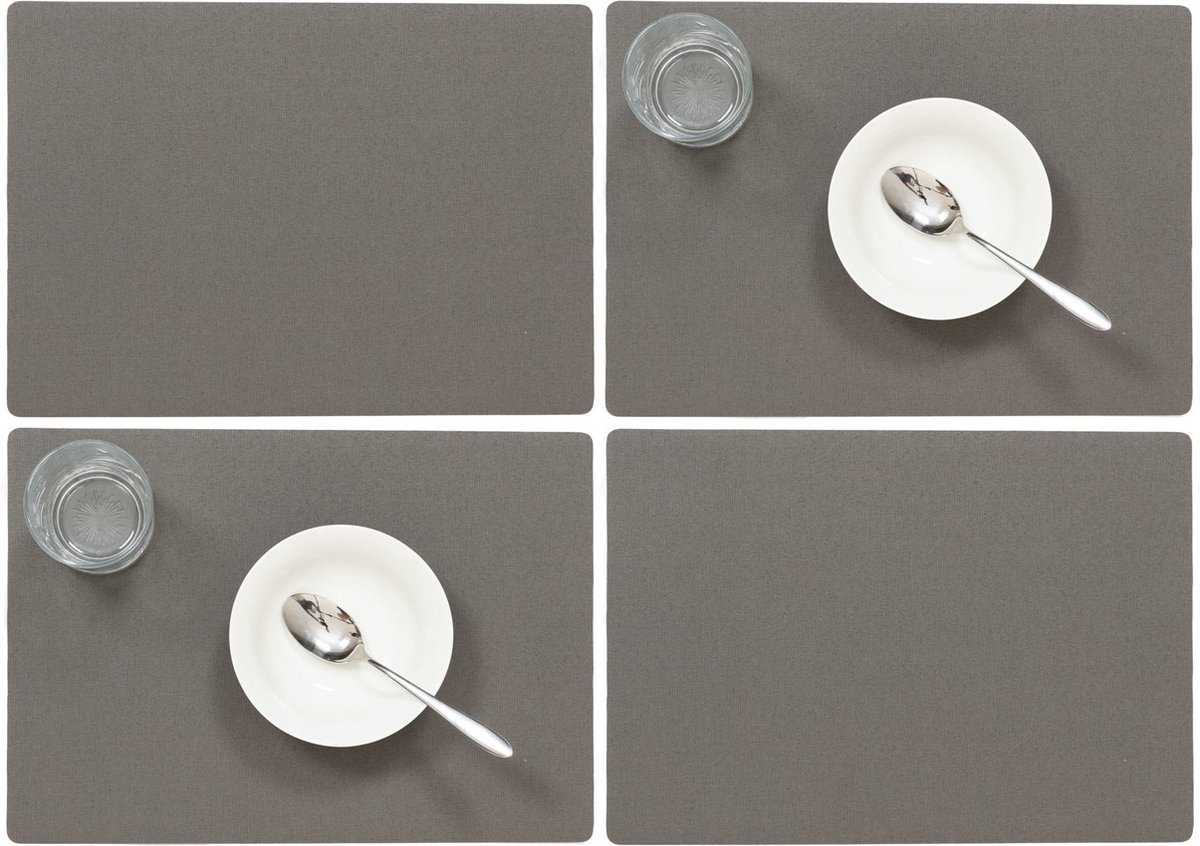 Wicotex luxe Placemats Plain - Set van 12x stuks - donkergrijs - 43 x 30 cm - Met anti slip laag - Teflon coating toplaag