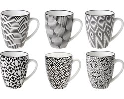 Cosy & Trendy Kopjes/bekers Nikko - set van 12x stuks - zwart/wit - 19 cl - koffiekopjes - theekopjes - koffie/thee bekers Cosy & Trendy Kopjes/bekers Nikko - set van 12x stuks - zwart/wit - 19 cl - koffiekopjes - theekopjes - koffie/thee bekers