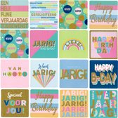 16 Hippe Dubbele Luxe Vierkante Verjaardag Wenskaarten Met Envelop En Gouden Glitter