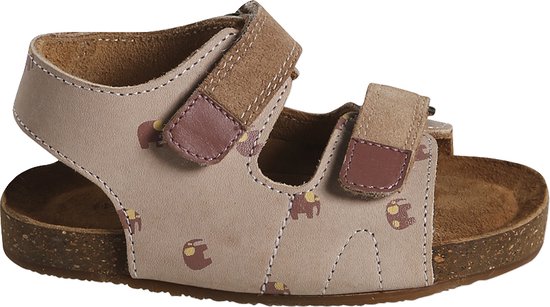 Babysandalen voor jongens van leer met klittenband beige, bedrukt