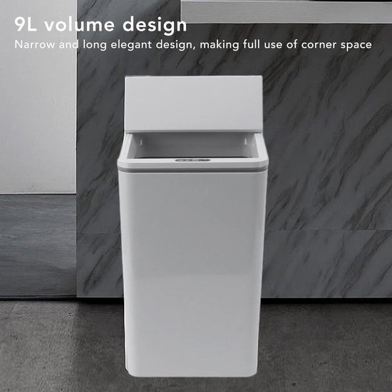 Mini Vuilnisbak met Deksel, 9L USB Opladende Intelligente Sensor