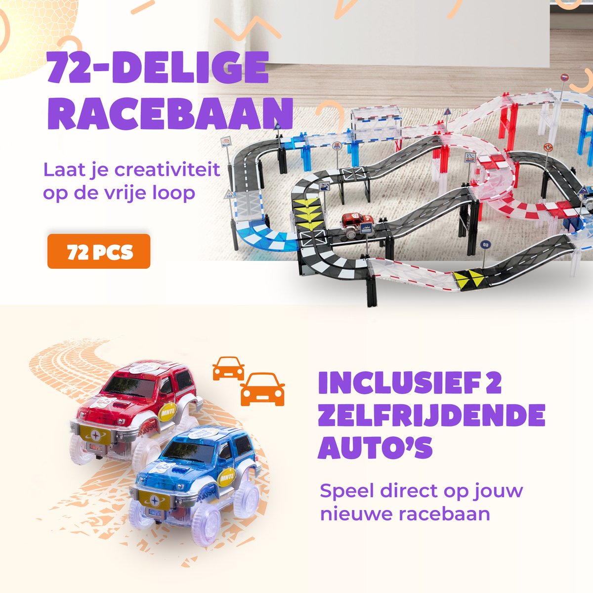 Magnetisch speelgoed Jongens – 3 tot 12 jaar – Auto Racebaan Elektrisch voor kinderen – Montessori Speelgoed – 72 Delig — afbeelding 6