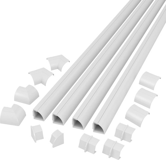 D-Line 4 meter kwart ronde kabeltrunking kit, hoekkabelafdekking, zelfklevende vloerbekleding met kabelkanaal - 4x 22 mm (B) x 22 mm (H) x 1 meter lengtes & 12 accessoires - beitsbaar houteffect