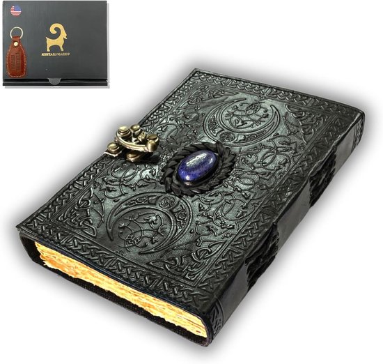 Dragon Leather Journal, Hardcover Notebook, Vergrendeld Hervulbaar Dagboek, Gevoerd/Blank Papier Schrijven Tijdschriften met Combinatieslot voor Mannen Vrouwen Kind (Groen