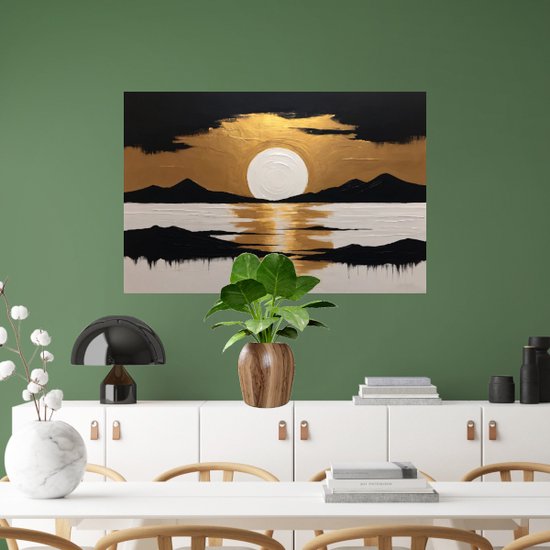 Zonsondergang met zwart en goud glas schilderijen - Zonsondergang glasschilderij - Natuur - Woonkamer decoratie industrieel - Acrylglas - Muurdecoratie slaapkamer - Acrylglas 120x80 cm