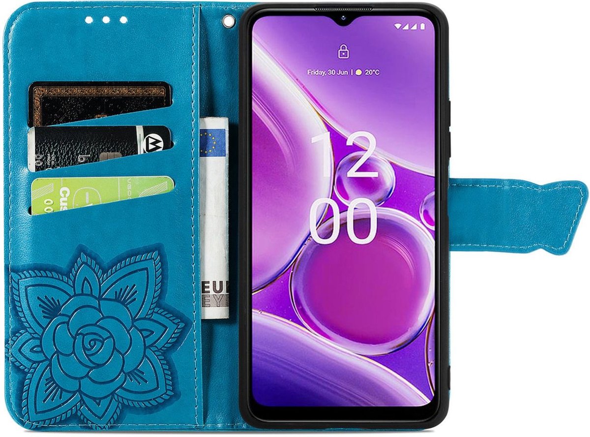 Mobigear Telefoonhoesje geschikt voor Nokia G42 Hoesje | Mobigear Butterfly Bookcase Portemonnee | Pasjeshouder voor 3 Pasjes | Telefoonhoesje voor Pinpas / OV Kaart / Rijbewijs - Blauw