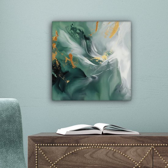 Peinture sur toile 20x20 cm - Décoration murale Vert - Moderne - Marbre - Abstrait - Décoration murale murale salon - Décoration chambre - Accessoires de chambre - Peintures