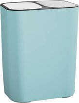 Poubelle de séparation des déchets secs et humides - Poubelle en plastique 12L - Recyclage et déchets de cuisine - Bouton poussoir pour cuisine, bureau à domicile - Bleu