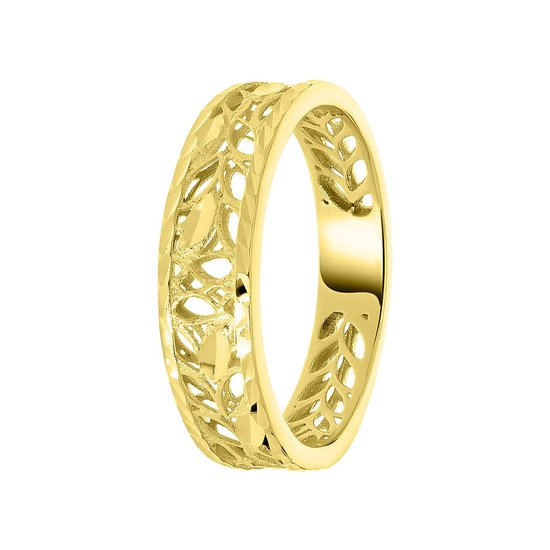 Lucardi Dames 9 karaat ring opengewerkte bladeren - Ring - 9 Karaat - Goudkleurig - 16 / 50 mm