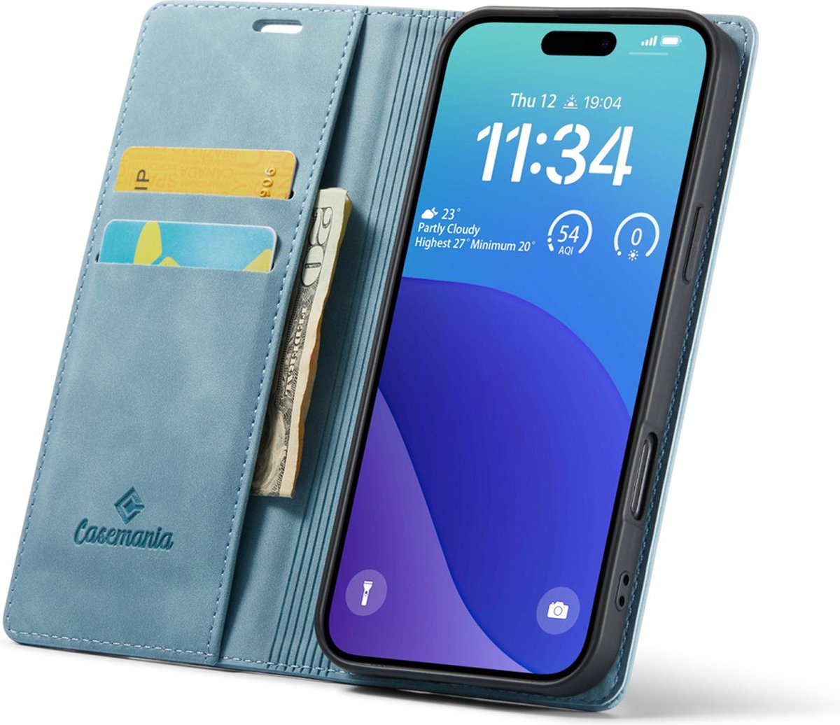 CaseMania Bookcase hoesje geschikt voor iPhone 16 Pro Max - Effen Aqua - Kunstleer