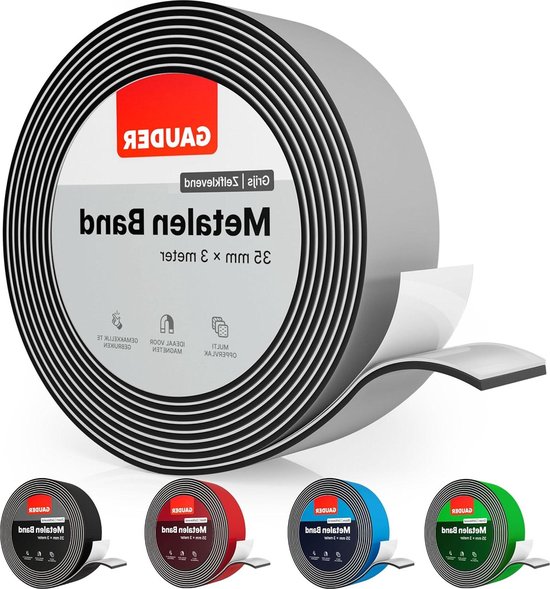 GAUDER Zelfklevende Metaalband – 3 Meter – 35mm Breed & 1mm Dik – Voor Magneten, Tonies Figuren & Magneetwanden – Flexibel & Sterk – Perfect Voor Behang & Hout