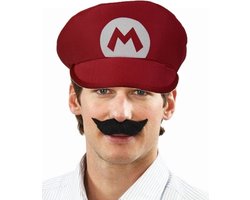 Loodgieter Mario verkleed set - pet en snor - rood - gamer verkleed accessoires