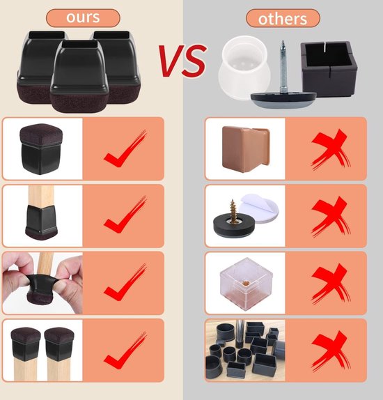 12 stuks rubberen stoelpootdoppen, rechthoekige meubelpoten voor PADS Meubelpoten Ferrule Cap vloerbeschermers voor vierkante meubels been hardhouten vloer (25 x 50 mm