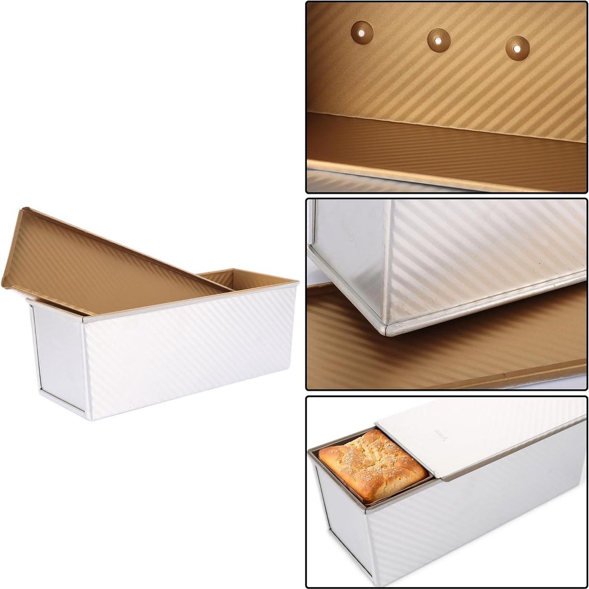 CANDeal Broodpan met deksel/broodbakvorm, cake-toast/antiaanbaklaag met deksel voor 450 g deeg, geventileerd gat voor snel bakken, gemaakt van zwaar koolstofstaal (gouden, gladde stijl