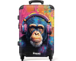 NoBoringSuitcases.com NoBoringSuitcases.com® - Koffer groot - Rolkoffer lichtgewicht - Kleurrijke aap met koptelefoon in graffiti stijl - Reiskoffer met 4 wielen - 20 kg bagage