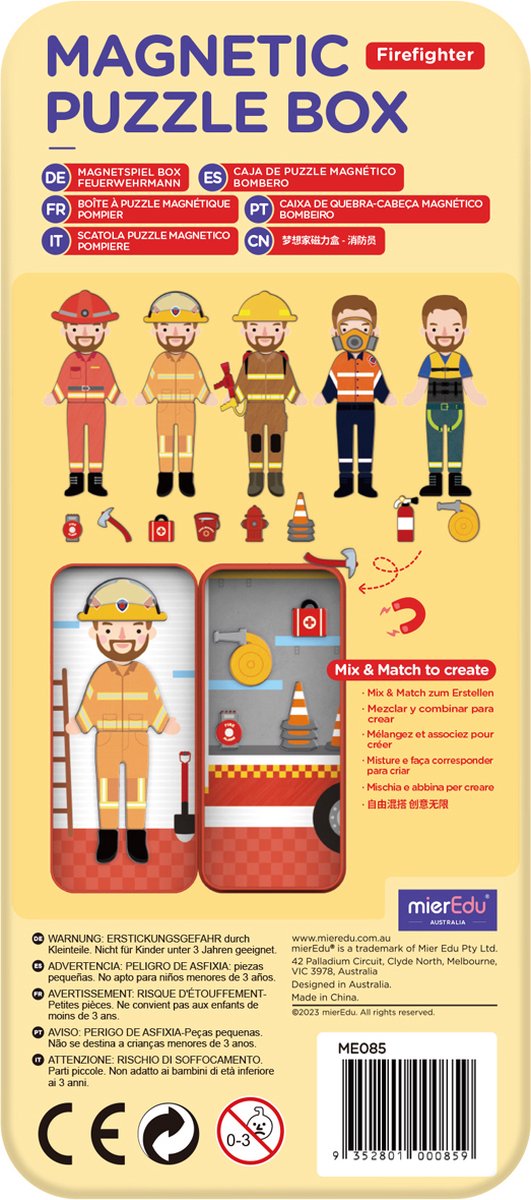 MIEREDU Magnetische Puzzeldoos - Brandweerman - Meer Dan 30 Magneten - 3 Jaar