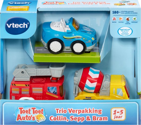 VTech Toet Toet Auto's - Trio Pack Collin Cabrio, Sepp Cementwagen, Bram Brandweer - Speelfiguur - Speelgoed Auto - Interactief Babyspeelgoed - Vanaf 1 jaar van Vtech — afbeelding 3