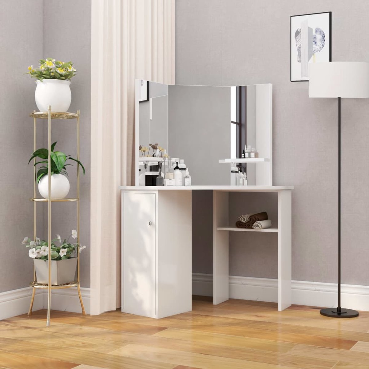 vidaXL Kaptafel met Draaiende Rechthoekige Spiegel Opmaaktafel Tafeltje Opmaaktafels Make-Up Tafel Tafels Kaptafels Opmaakmeubel Kapmeubel MDF