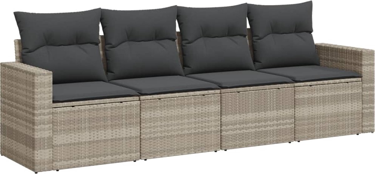 vidaXL 4-delige - Loungeset - met - kussens - poly - rattan - lichtgrijs