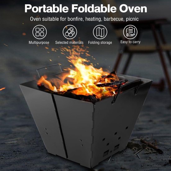 Brasero Extérieur Pliable Portable Avec Grille - Feu De Camp Camping Jardin