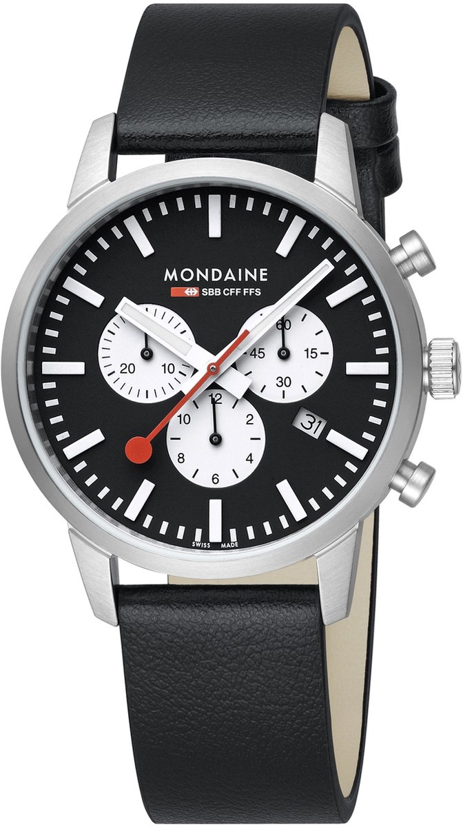 Mondaine MSD.41420.LBV Neo Heren Horloge - Stationsklok - Chronograaf - Saffierglas - Staal - Zilverkleurig-Zwart - 41 mm breed - Quartz - Gesp