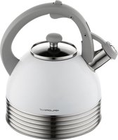 Bol.com Fluitketel Theeketel 2.9 l Roestvrij Staal Soft-Touch Handvat - Drukknop Fluitje - Inductie Gas Elektrisch Kookplaat - Wit aanbieding