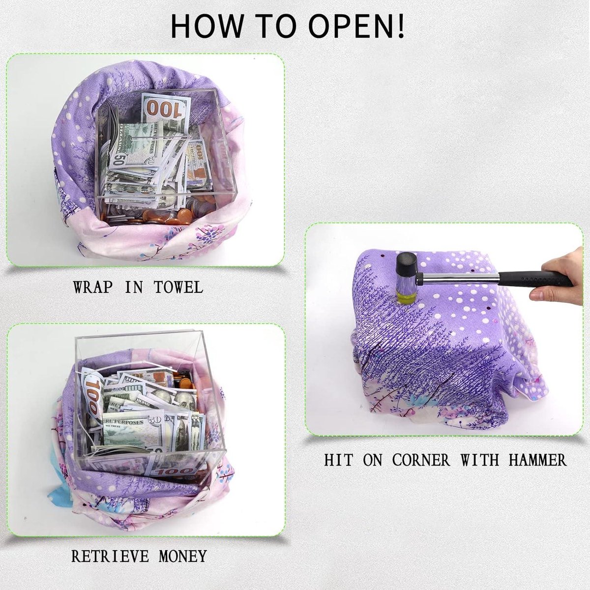 Spaarpot - transparant acryl piggy | onopenbare spaarpot | transparante spaarpot | spaarpot | spaarpot | vierkante spaarpot voor budget, spaargeld, munten en contant geld