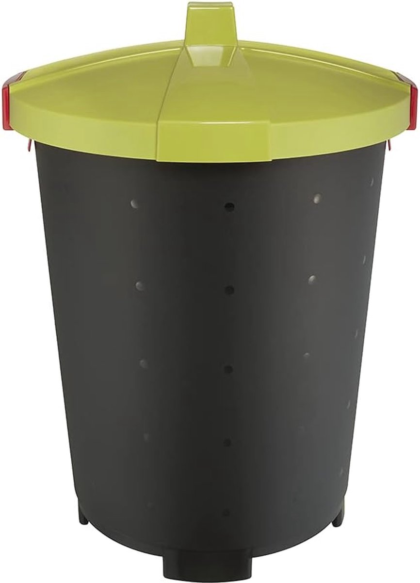 Goedkoopste Vuilnisbak 65 l met afsluitbaar deksel en praktische clips - zwart/groen