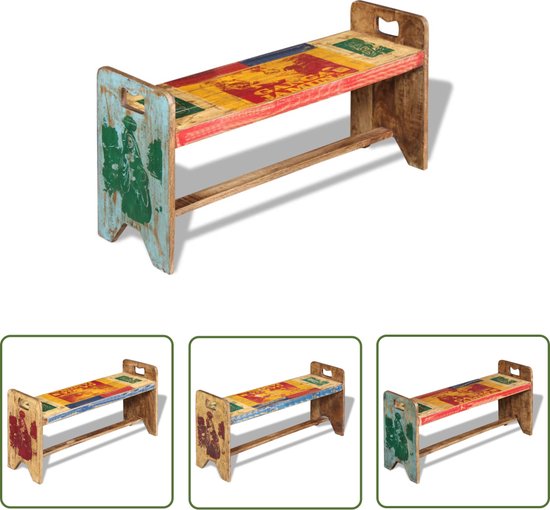 The Living Store Canapé Vintage en Bois Recyclé - 100 x 30 x 50 cm - Multicolore