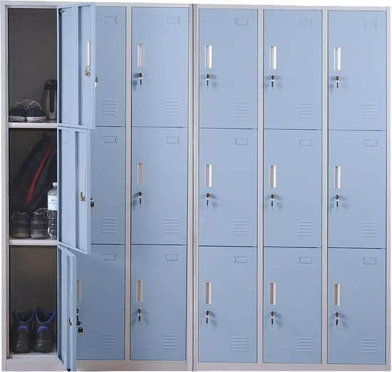 Locker Boston T829, lockerkast kluisje, metaal 18 vakken ~ blauw