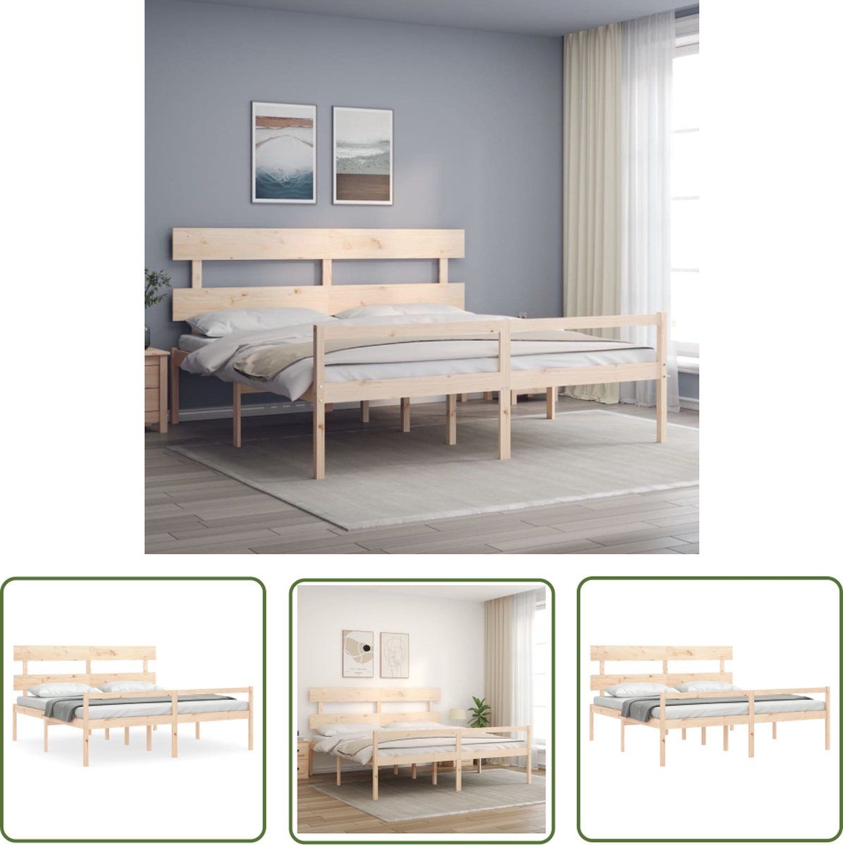 The Living Store Bed Massief Grenenhout - Bedframe - Afmetingen- 205.5 x 205.5 x 81 cm - Materiaal- Massief grenenhout - Eigenschappen- Multiplex lattenbodem - functioneel hoofd- en voeteneinde - Matras niet inbegrepen - Montage vereist