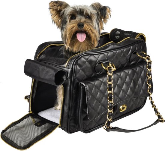 Hondentas Flamingo Gigi – luxe honden draagtas – design draagtas hond & kat – zwart – 40 cm – tot 5 kg